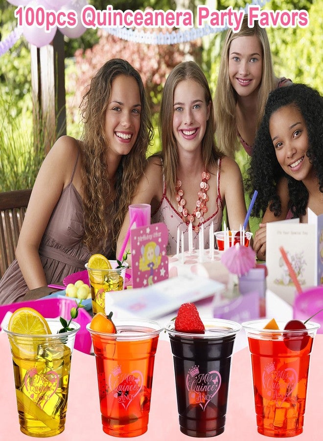 Furbeko 100 Pcs Quinceañera Plastic Cups Bulk 10oz Disposable Mis Quince Anos Clear White Reception Cup Sweet Party Favors for Guests - Image 5